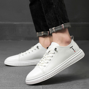 Zapatos de skate de cuero transpirables de verano estilo coreano a la moda para hombre, casuales con cordones, de boca baja simple, con costuras de cuero y EVA. - Product Image 4