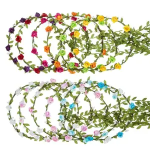 Blumengirlande Blüten-Kranz-Kopfband mit mehrfarbigen Haarbändern Damen-Kopfbekleidung für Mädchen Haarzubehör Hochzeitsdekoration