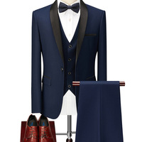 Jas Pria Slim Fit Tiga Potong untuk Pernikahan, Satu Kancing, Double Prong, Single Breasted, Blazer Formal Klasik untuk Bisnis, Bahan Worsted
