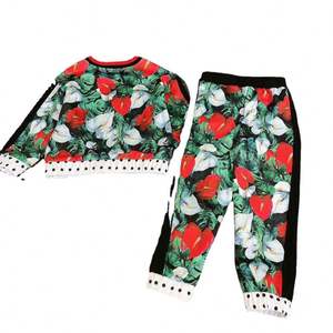 Ensemble de survêtement pour filles, sweat-shirt + pantalon, 2 pièces, coton floral, tenue de jogging d'automne - Product Image 5