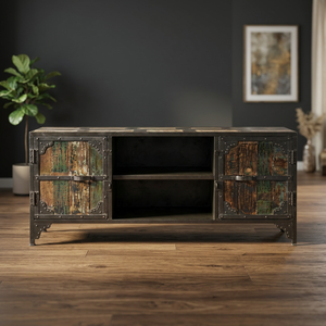 Meuble TV en bois massif de style rustique industriel vintage moderne, style farmhouse, pour la maison, l'appartement, le salon, Nidran NAE-NIF-153 - Product Image 3