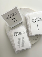 Cartes de numéros de table de mariage en dentelle blanche, personnalisables avec les noms des invités, élégantes cartes de plan de table pour réception de mariage