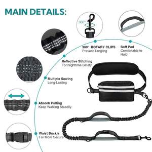 HIPHOPPET mani libere guinzaglio cane per 2 cani con marsupio marsupio con cerniera manici 360 ° girevole senza grovigli corda in Nylon resistente - Product Image 2