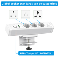 Multiprise de bureau à fixation EU 65W en alliage d'aluminium, 125V 13A, multifonction avec 3 prises et ports USB-C/USB-A