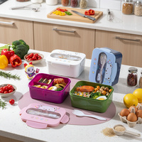 Boîte à Lunch en Plastique 1200 ml à 3 Compartiments avec Bouteille d'Eau, Ensemble Anti-Fuite, Récipient de Stockage Alimentaire Bento pour l'École, Enfants et Ados