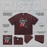 Camiseta de Manga Corta Estilo Urbano Americano, Diseño Street Rock Punk, 300g, Estampado de Lengua Grande, Color Rojo Lavado, a la Moda