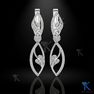 Boucles d'oreilles clous de luxe en or massif 14 carats avec diamants de laboratoire ronds brillants et motif floral, fermoirs à vis sécurisés, pour mariage - Product Image 2