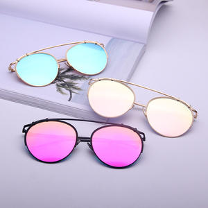 F3 2316 แว่นกันแดดทรงนักบินกรอบกลมสำหรับผู้หญิงโลหะสีทอง UV400 สีชมพูสีฟ้าเลนส์มิเรอร์ประเภท 3 แว่นกันแดด - Product Image 4