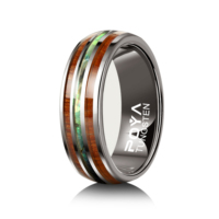 Bague classique en carbure de tungstène de 8 mm avec surface polie, sertie d'opale blanche, unisexe, idéale comme cadeau d'anniversaire de mariage