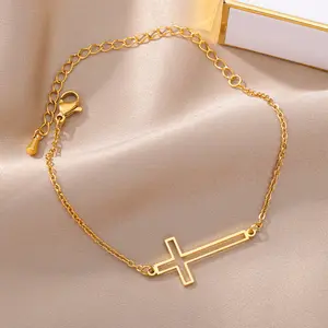 JY Religious Christian Cross Women's Hand Bracelets Minimalist Stainless Steel Gold Color Bracelets Wholesale Friends Gift