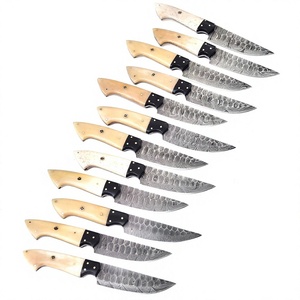 Juego de 12 Cuchillos de Caza de Acero de Damasco de Grado Industrial con Mango de Hueso, Hoja Biselada de Punta Caída, OEM/ODM, Cuchillería de Cocina, Caja de Regalo - Product Image 1