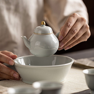 Chinese Antique-Style Glazed Ceramic Pear-Shaped Teapot With Lid Mini Single Kung Fu <b>Tea</b> <b>Set</b> Porcelain Oval For Afternoon <b>Tea</b> - Product Image 1