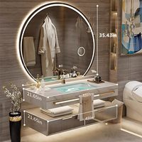 Meuble-lavabo mural de salle de bain de luxe moderne en plaque de roche, design allemand, avec lavabo et miroir anti-buée