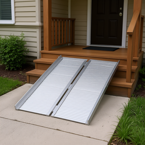 Rampe pliable en aluminium pour fauteuil roulant, 5 pieds, argentée, texturée, sécurisée pour les escaliers et les portes - Product Image 2