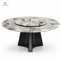 Table à manger ronde en marbre Luca Patagonia avec plateau tournant |   Colonne cannelée en marbre veiné noir poli, sur mesure pour villa et hôtel