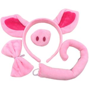 Conjunto de Disfraz de Cerda Rosa de Peluche para Niñas: Diadema con Orejas, Nariz, Cola, Lazo, Guantes y Falda para Carnaval, Cosplay y Fiestas - Product Image 3