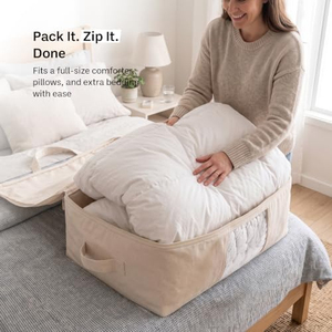 Sacs de rangement en toile souple avec fermeture éclair, organisateur de couettes épais et respirant, quatre poignées de transport et fenêtre - Product Image 5