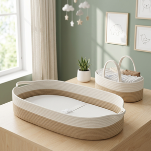 Cesta de almacenamiento ovalada de cuerda de algodón con asas para pañales de bebé, cesta organizadora de estilo nórdico - Product Image 4