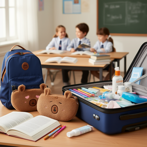 Astuccio per matite Fuzzy Bear Face 20x13 cm, borsa cosmetica in peluche per la scuola o il viaggio - Product Image 3