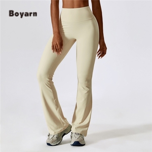 Boyarn Ropa Deportiva Femenina Pantalones de Yoga de pierna ancha Sensación desnuda Elástico Cintura alta Acampanado Sólido Sexy Levantamiento de glúteos Pantalones de entrenamiento - Product Image 2