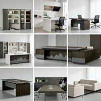 Bureau de direction de luxe moderne et durable en panneaux de bois avec éclairage LED et armoire latérale de rangement haut de gamme pour manager
