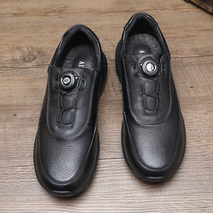 Chaussures habillées en cuir pour hommes, à enfiler, bout rond, fermeture à bouton, semelle extérieure en caoutchouc, doublure en peau de porc, respirantes, pour le bureau et la carrière, toutes saisons - Product Image 2