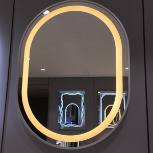 <span class=keywords><strong>Espejo</strong></span> de <span class=keywords><strong>baño</strong></span> inteligente <span class=keywords><strong>LED</strong></span> con marco de metal de borde estrecho personalizado de fábrica con iluminación inteligente para SALÓN DE Hotel en casa - Product Image 4