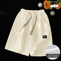 Celana Pendek Kasual Bernapas Cepat Kering Bahan Spandex/Poliester Unisex Musim Panas Model Fitted Ukuran Besar Kaki Lurus Trendi Lima Kantong Stylish