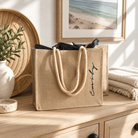 Sac fourre-tout en jute tissé sur mesure avec poignées en corde pour la plage, le shopping, les voyages, les vacances, les boutiques et l'emballage cadeau