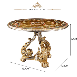 Yips LDF-1110-0103 stile europeo 120cm di lusso dipinto a mano motivo floreale su <span class=keywords><strong>tavolo</strong></span> rotondo classico da pranzo in <span class=keywords><strong>foglia</strong></span> d'<span class=keywords><strong>oro</strong></span> - Product Image 2