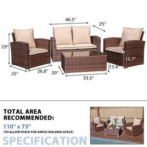 طقم أثاث خارجي فاخر من مورا بتصميم عصري، أريكة من الخيزران الطبيعي مصنوعة من مادة البولي إيثيلين، لون بني مقاوم للماء، 4 مقاعد، صناعة نينغبو، معبأ - Product Image 6