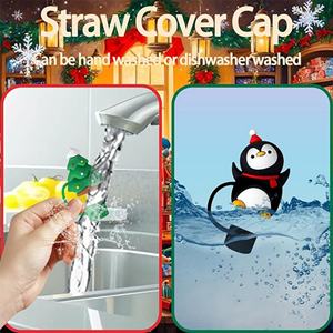 Offre Spéciale : Embouts de paille en silicone de Noël de 10 mm, personnalisables, vente en gros, accessoires pour boissons avec bouchon anti-poussière, réutilisables, idées cadeaux pour bars - Product Image 3