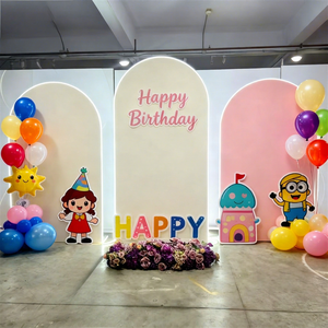 SMOOTH Birthday Party Decoration LED Light Arch Backdrop Acrylic Pink PVC Stand Wedding Backdrop Stand - Product Image 1
