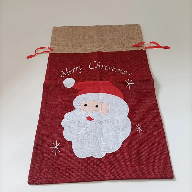 beautiful reusable red cute sacks pull ribbon drawstring Christmas gift carry sacks cloth bag