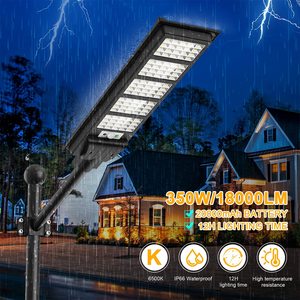 ไฟถนนพลังงานแสงอาทิตย์ 350W พร้อมเซ็นเซอร์ตรวจจับความเคลื่อนไหว ตั้งแต่พลบค่ำถึงรุ่งเช้า สำหรับสวน สนามหญ้า ไฟส่องสว่างพร้อมรีโมทคอนโทรล โคมไฟพลังงานแสงอาทิตย์สำหรับภายนอกอาคาร - Product Image 2
