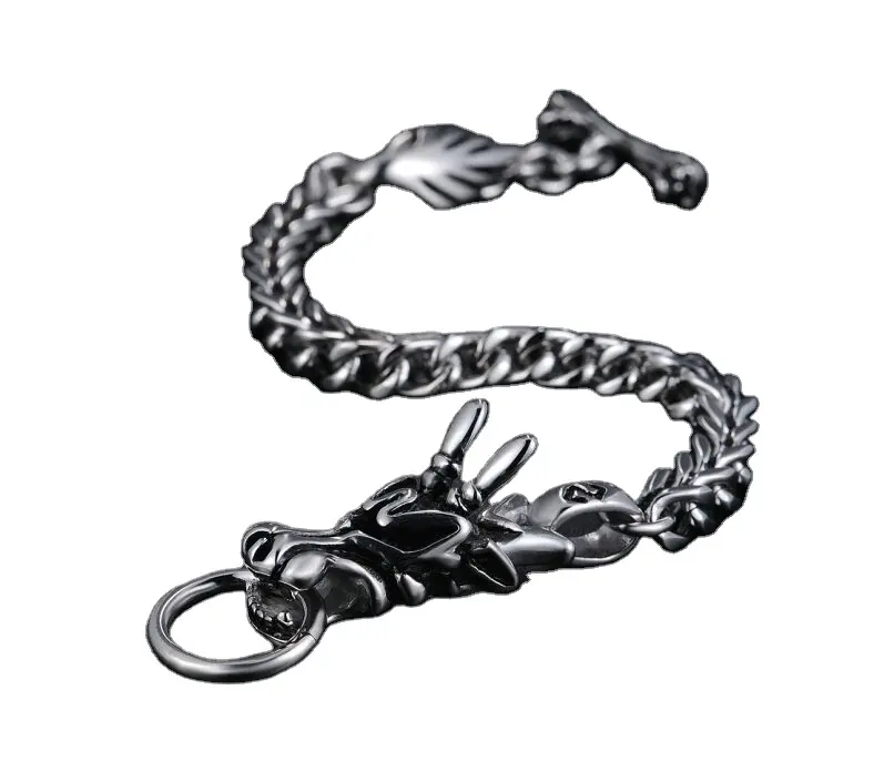 Viking Dragon Armband Edelstahl Manschette Armband mit Kipp stange OT Verschluss für Männer Franco Link Chain Armband