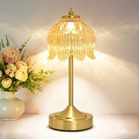 Lampu Meja LED Kaca Bunga Besi Modern, Dapat Diisi Ulang, Kontrol Sentuh, Tanpa Kabel, Cahaya Hangat, Dapat Diredupkan, Lampu Dekoratif untuk Ruang Tamu