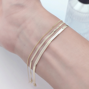 Trendy Au585 Real <strong>Gold</strong> <strong>Solid</strong> Pure Link Curb Herringbone Chain <strong>Bangle</strong> 14k <strong>Gold</strong> Bracelets for Women - Product Image 2