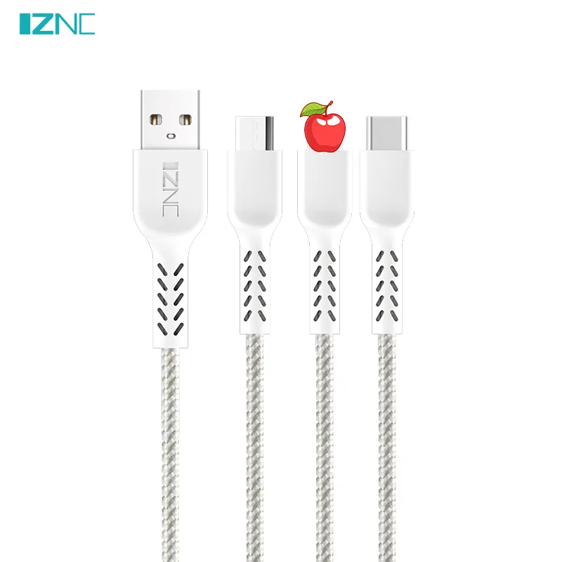 Customized Nylon Braid Fabric 1M 4 Core Wire For Micro Usb Data Cable Fast Charging 5A For Iphone Samsung