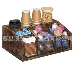 Caja de almacenamiento de madera simple para escritorio, caja de almacenamiento de cápsulas de café de madera, caja de almacenamiento de madera de estilo rústico retro con múltiples compartimentos - Product Image 1