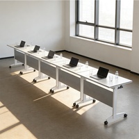 Table de formation scolaire multifonctionnelle longue, à assemblage libre, avec plateau rabattable, pliable et réversible, sur roulettes
