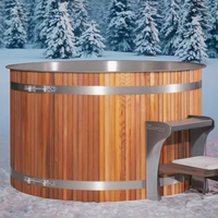 Piscine de plongée à eau froide tout-en-un au design traditionnel, avec revêtement en acier inoxydable monobloc et finition bois, pour 2 personnes