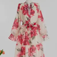 Robe élégante en mousseline de soie à manches longues et col montant, disponible en plusieurs couleurs pour femmes, vente en gros, livraison rapide