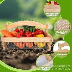Cesta de madera rectangular para frutas y verduras, ecológica, para almacenamiento en la cocina, para uso en exteriores y camping. - Product Image 1