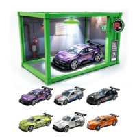 Scène de garage miniature en blocs de construction DIY avec lumières LED, vitrine de présentation de voitures en alliage moulé sous pression à l'échelle 1:64, jouet pour enfants et adultes