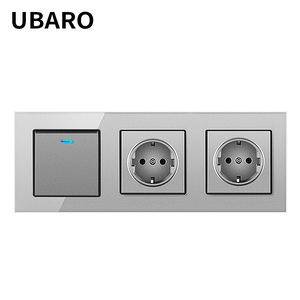 Combinación de interruptor y enchufe estándar europeo Ubaro 10A 16A, panel de pared con control táctil y dos enchufes - Product Image 1