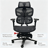 Chaise de bureau ergonomique moderne avec dossier en maille respirante, siège en cuir de vachette, ressort lombaire auto-adaptatif et inclinaison multi-verrouillable pour longues heures de travail à domicile