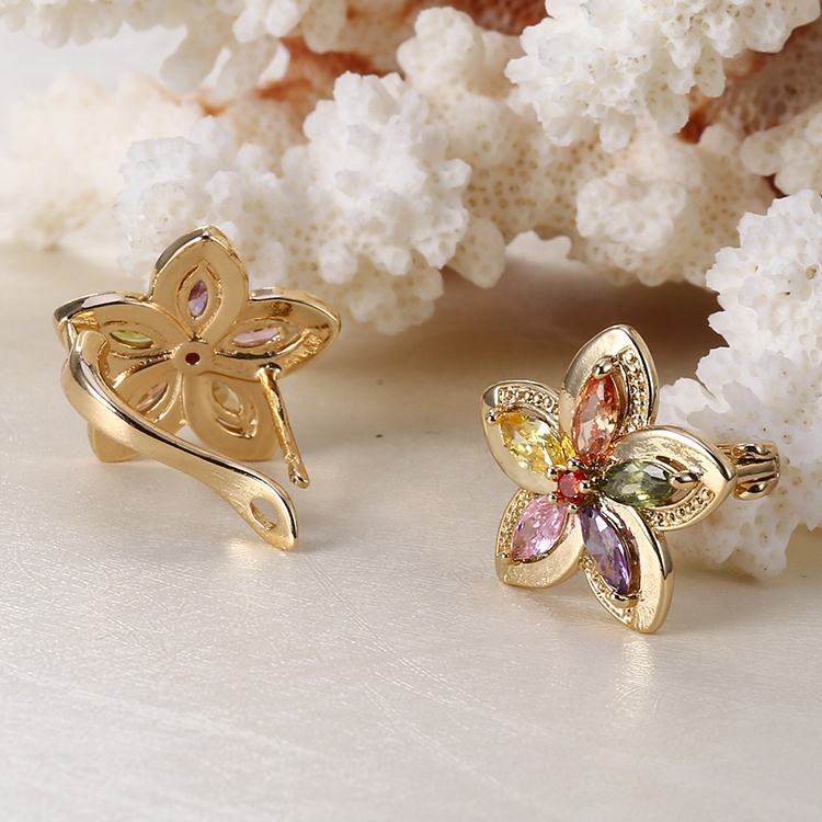 Oro 18K Laminated Gold Wholesale Earrings HD 2018 New Fashion Designs 18K  Gold Plated CZ Zirconia Flower Earrings Women Jewelry