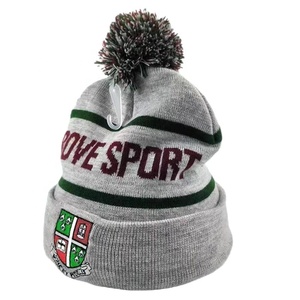 Casquettes en tricot brodées personnalisées équipe de football basket-ball sports d'équipe Chapeaux de pom-pom girl Bonnets à pompons en jacquard acrylique écologique - Product Image 1