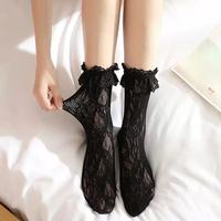 Chaussettes en dentelle florale pour femmes, avec volants, respirantes, pour usage quotidien, couleurs blanc, rose, noir, vente en gros